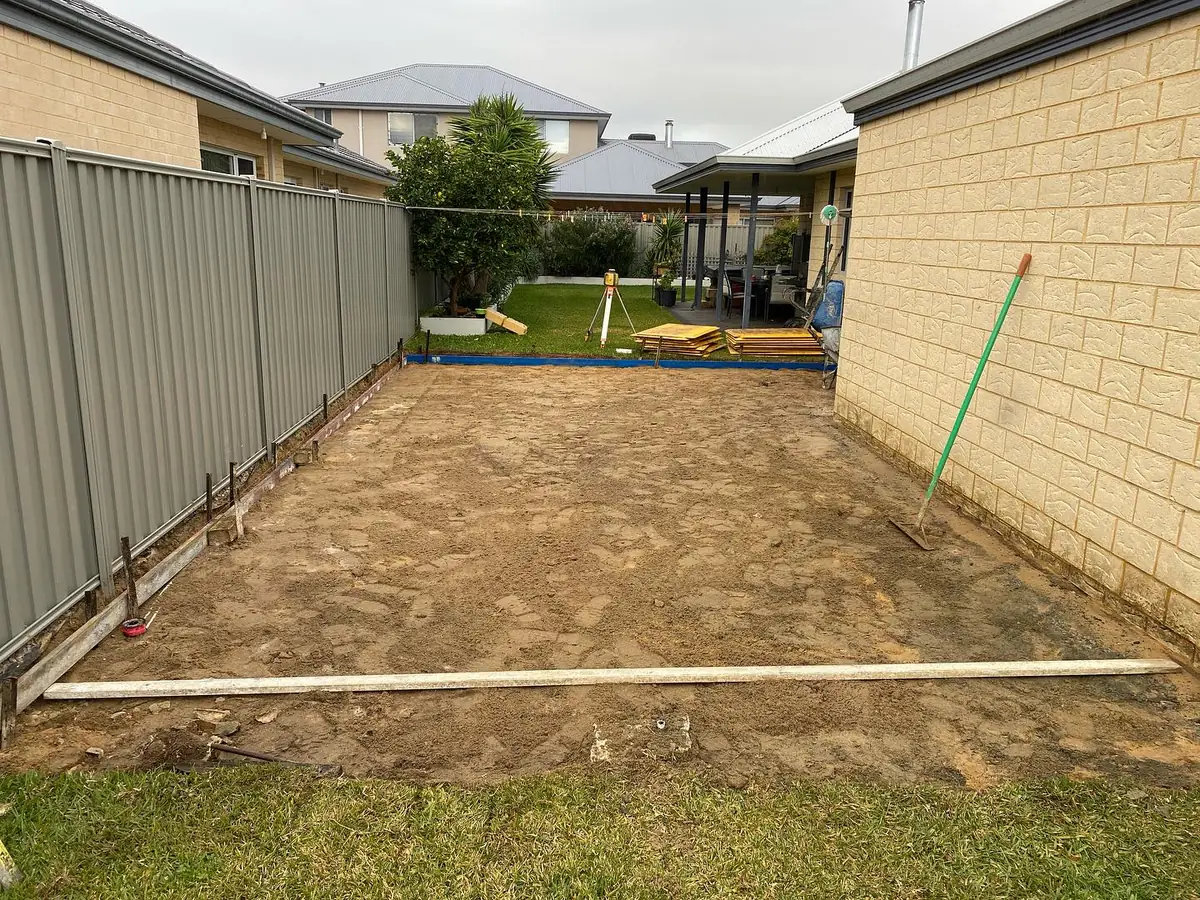 Backyard stripped and levelled with the formwork going in before a pour